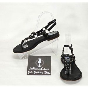 FRYE Black Leather Studded Carson Thong Sandals Flip Flops 7